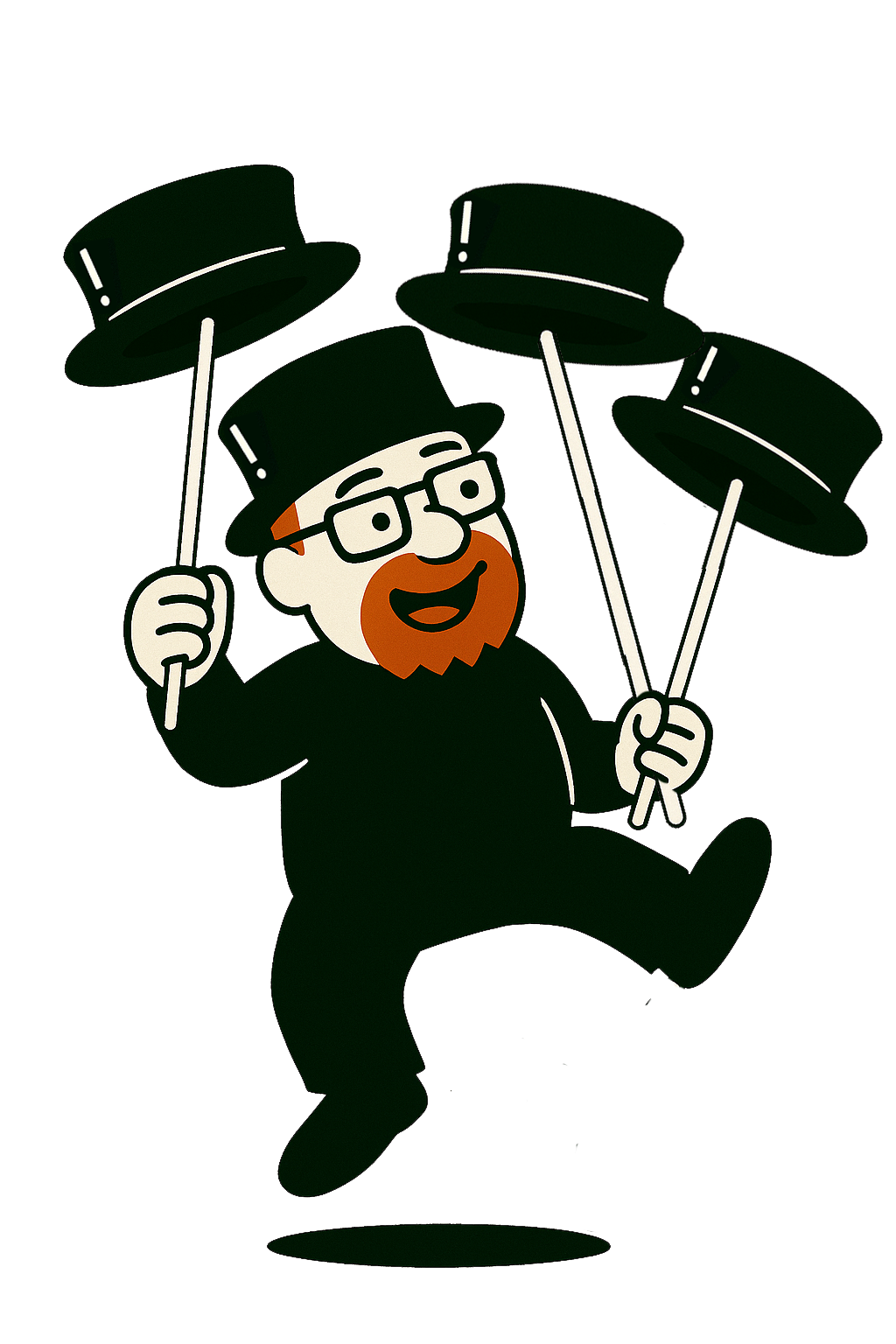 Oscar juggling top hats on sticks